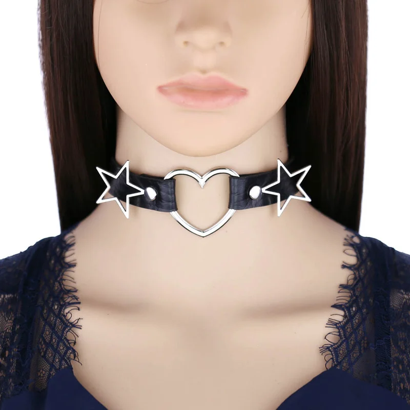 Goth Punk Spike Choker - Decopunk Punk PU Deri Kalp Yıldız