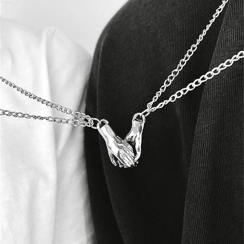 Magnetic Couple Matching Necklaces - 2'li Set Çift Eşleşen Kolye Gümüş