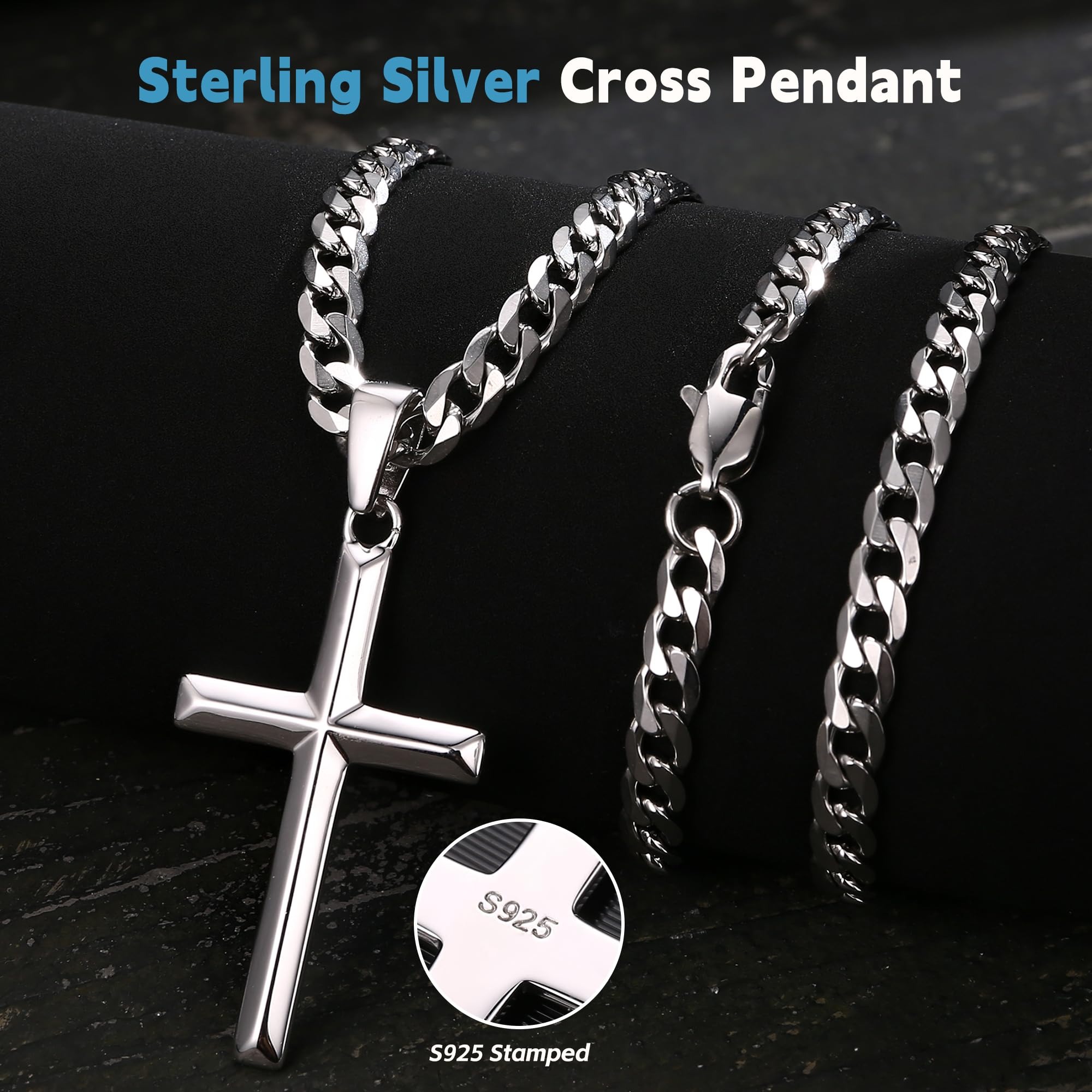 925 Sterling Silver Chain Necklace Men - Fansilver 925 Ayar Gümüş Çapraz Kolye