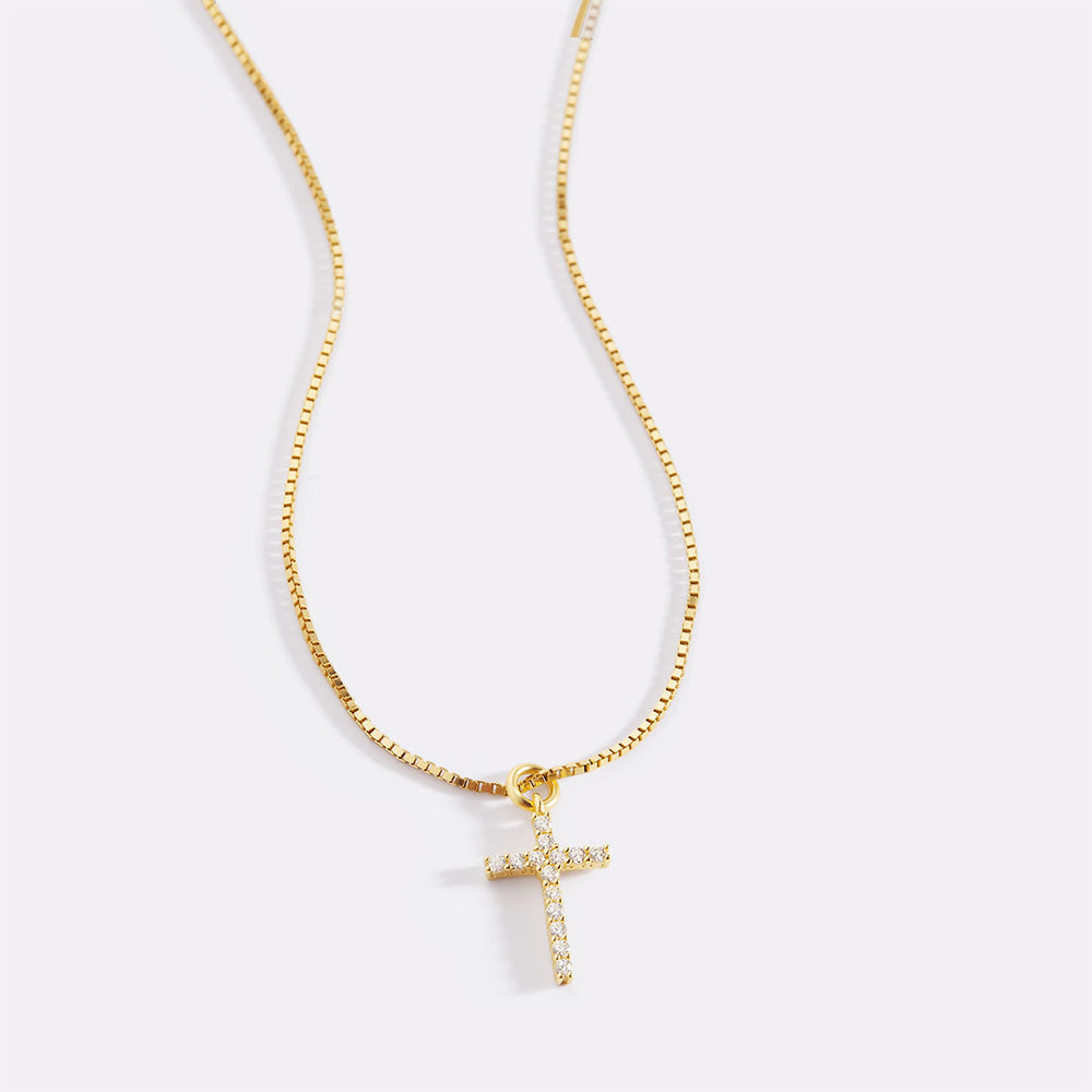Cross Pendant Necklace Gold - Elmas Taşlı Haç Kolye, Özel Tasarım,