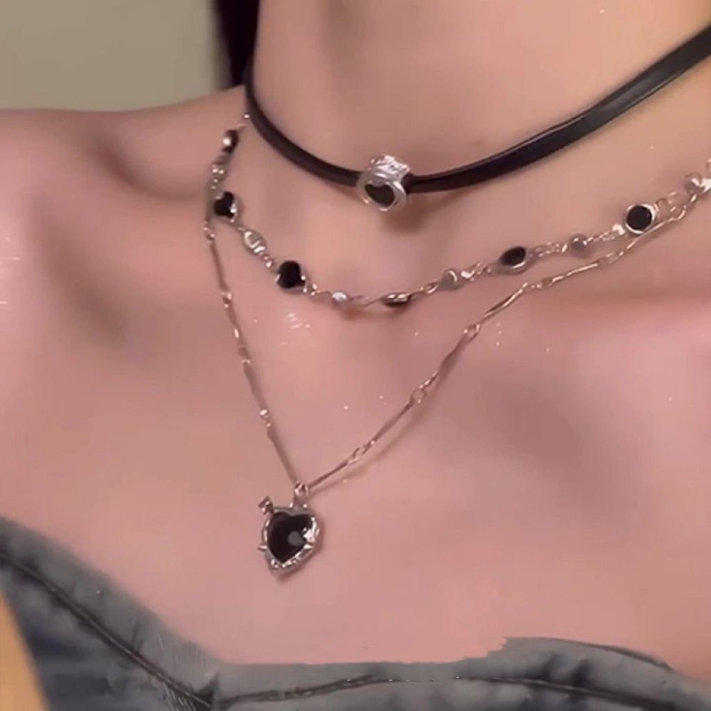 Layered Pendant Necklace Aesthetic - Y2K Gotik Aşk Kalp Kolye Kolye