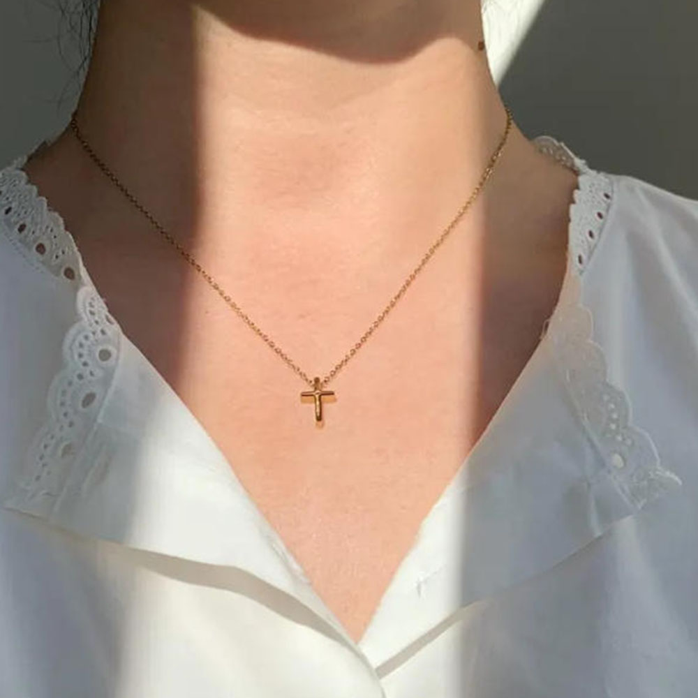 Cross Pendant Necklace Gold - Zarif altın haç kolye, sade günlük