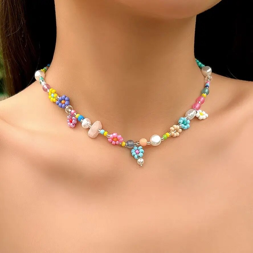 Pearl Choker Necklace Vintage - Boho basit boncuk taklit inci gerdanlık