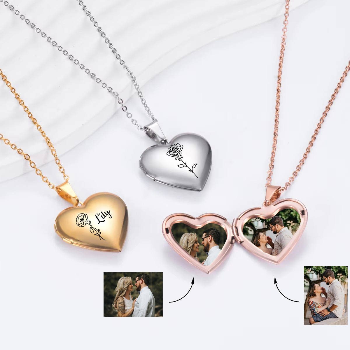 Heart Locket Necklace Photo - Özel Kişiselleştirilmiş Kalp Doğum Çiçek Madalyon