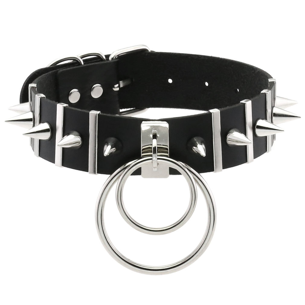 Goth Punk Spike Choker - Büyük sivri gerdanlık deri yaka Metal