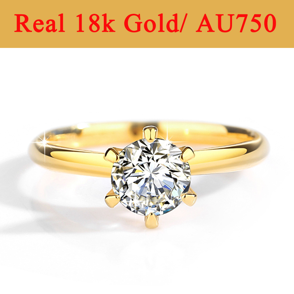 Moissanite Engagement Ring 1 Carat - Gerçek Altın 18 K Mozanit Yüzükler