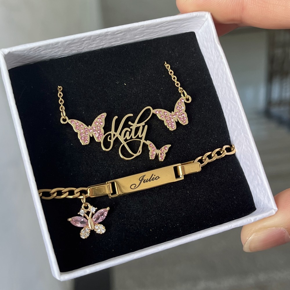 DUOYING özel pembe kelebek set - Custom Name Necklace Stainless Steel incelemesi ve fiyatı