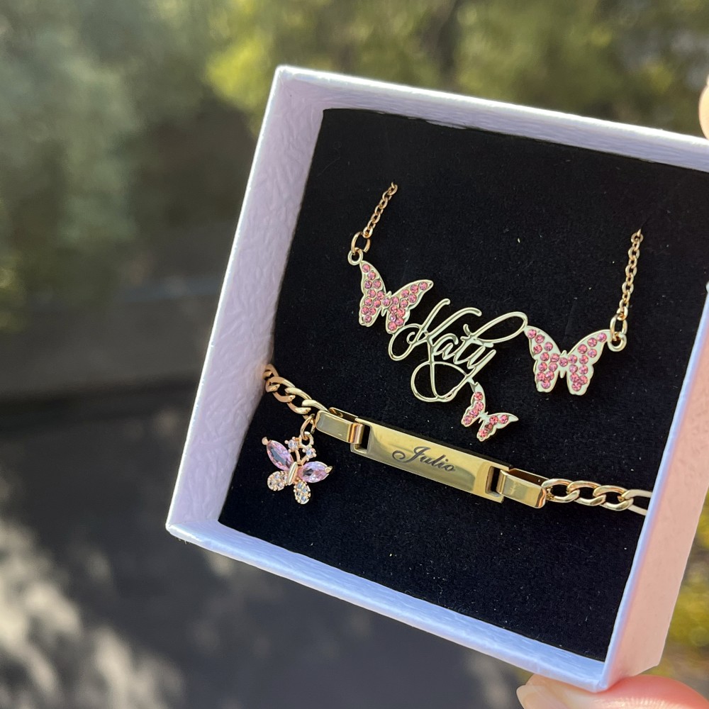 DUOYING özel pembe kelebek set - Custom Name Necklace Stainless Steel incelemesi ve fiyatı