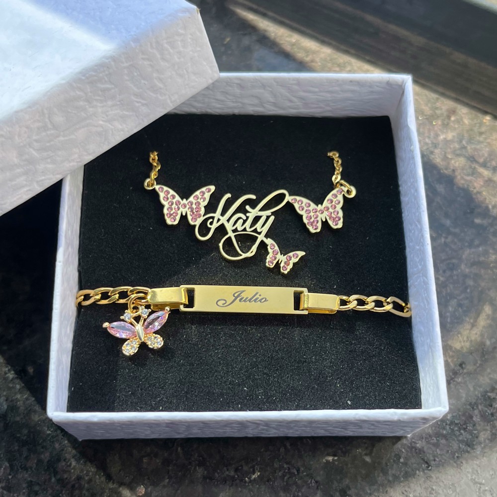 DUOYING özel pembe kelebek set - Custom Name Necklace Stainless Steel incelemesi ve fiyatı