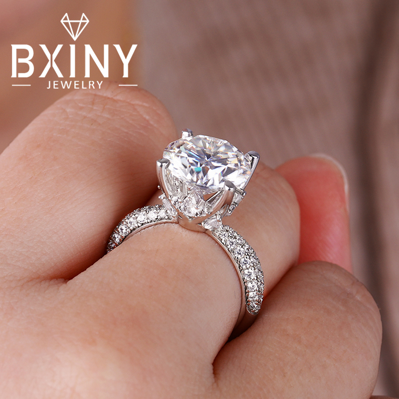 BXINY D Renk 5CT Mozanit Yüzük - Moissanite Engagement Ring 1 Carat incelemesi ve fiyatı