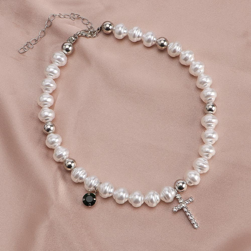 Vintage kolye kristal çapraz m - Pearl Choker Necklace Vintage incelemesi ve fiyatı