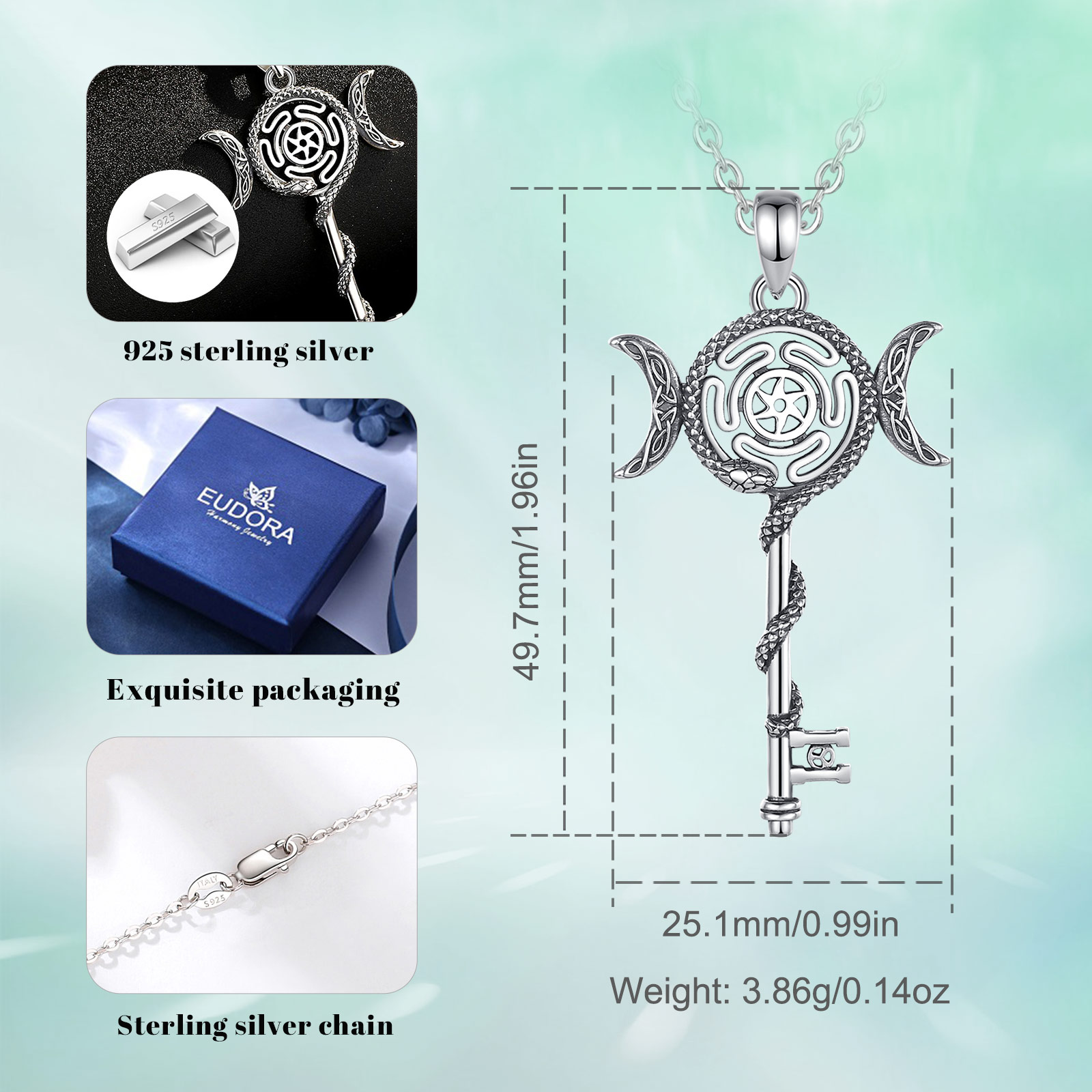 Eudora 925 Ayar Gümüş Hekate Ü - 925 Sterling Silver Chain Necklace Men incelemesi ve fiyatı