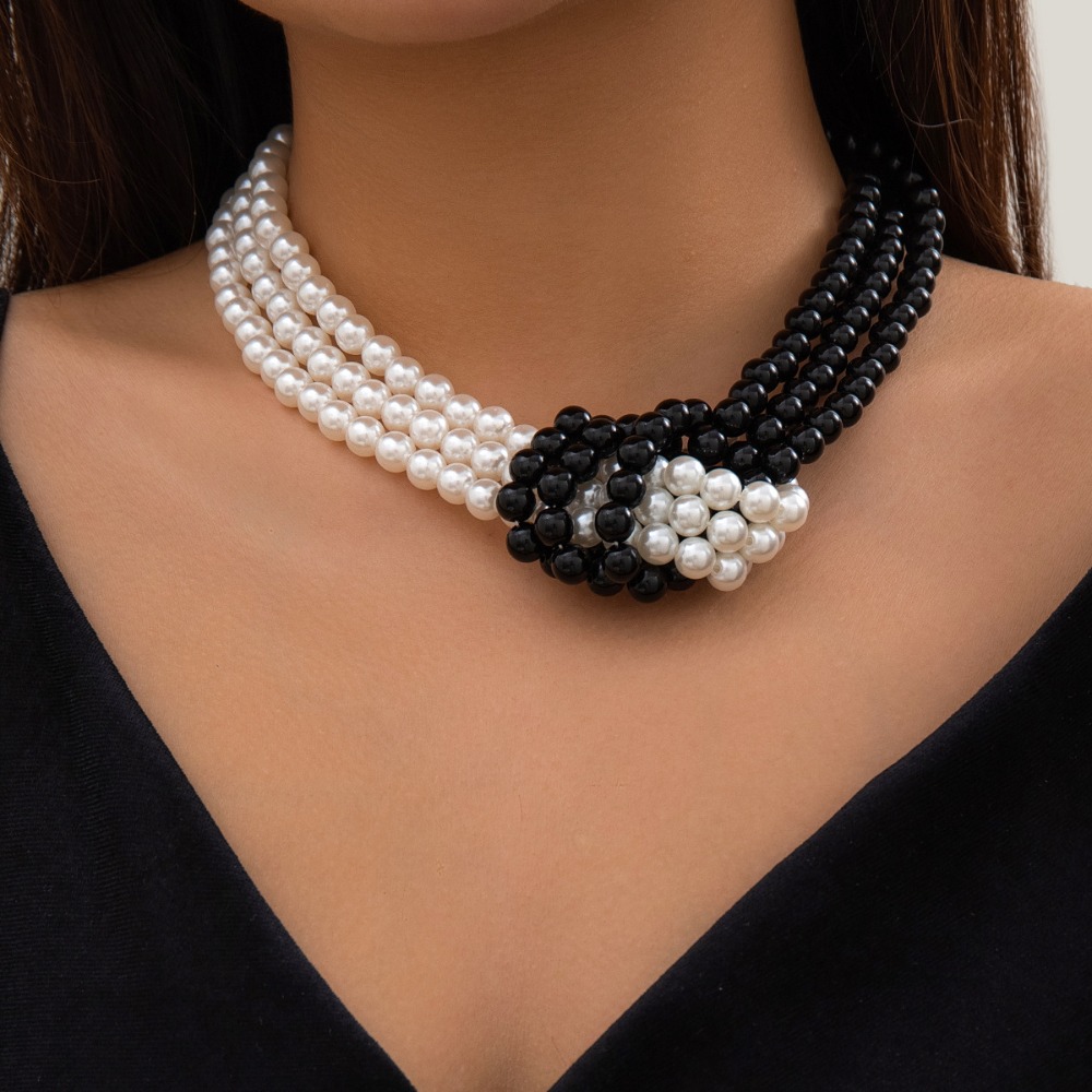 Moda Retro Siyah Beyaz Dikiş D - Pearl Choker Necklace Vintage incelemesi ve fiyatı