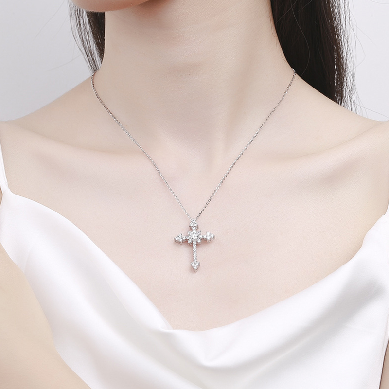 IOGOU 0.5/1CT D VVS1 Mozanit Ç - Cross Pendant Necklace Gold incelemesi ve fiyatı