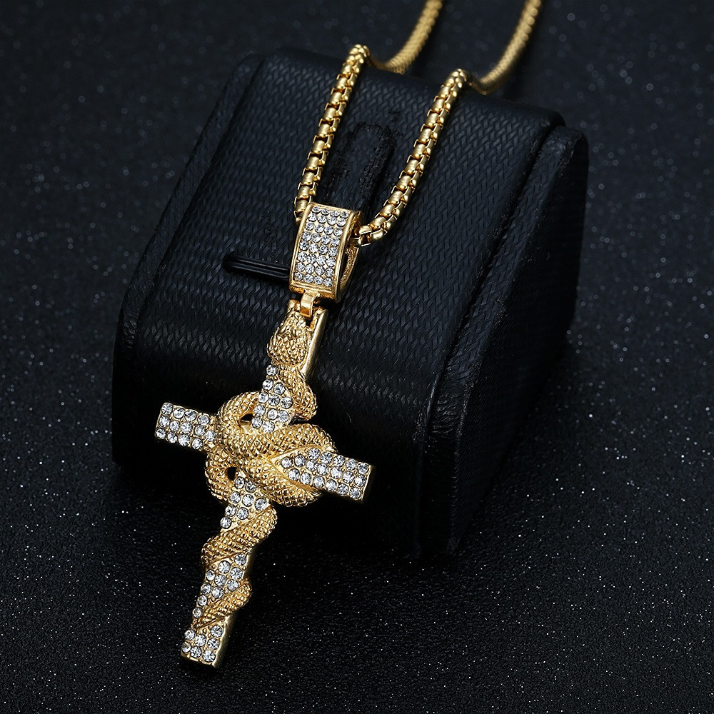 Yılan Desenli Oyma Paslanmaz Ç - Cross Pendant Necklace Gold incelemesi ve fiyatı